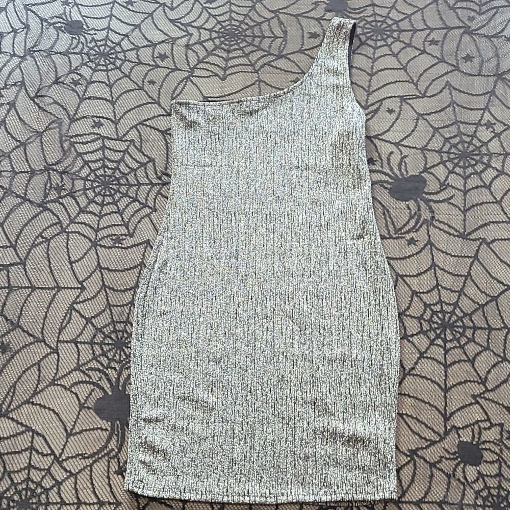 Fashion Nova Silver Shimmer Off the Shoulder Mini Dress Women's Size Medium